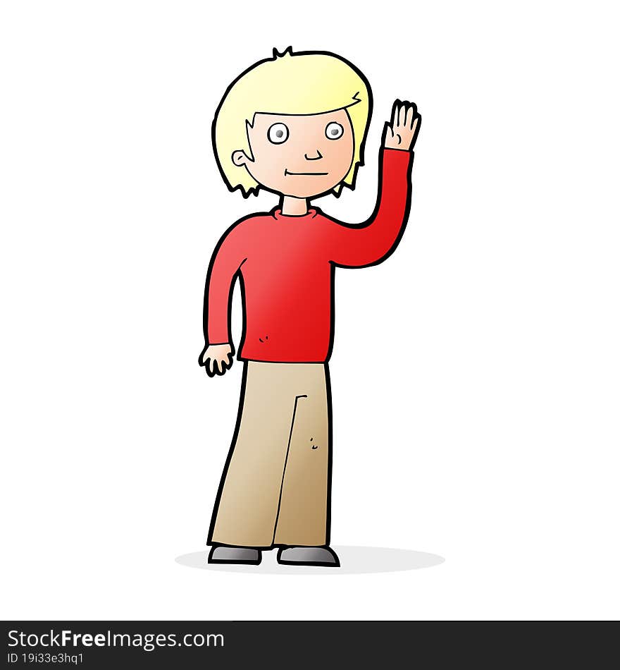 cartoon friendly boy waving