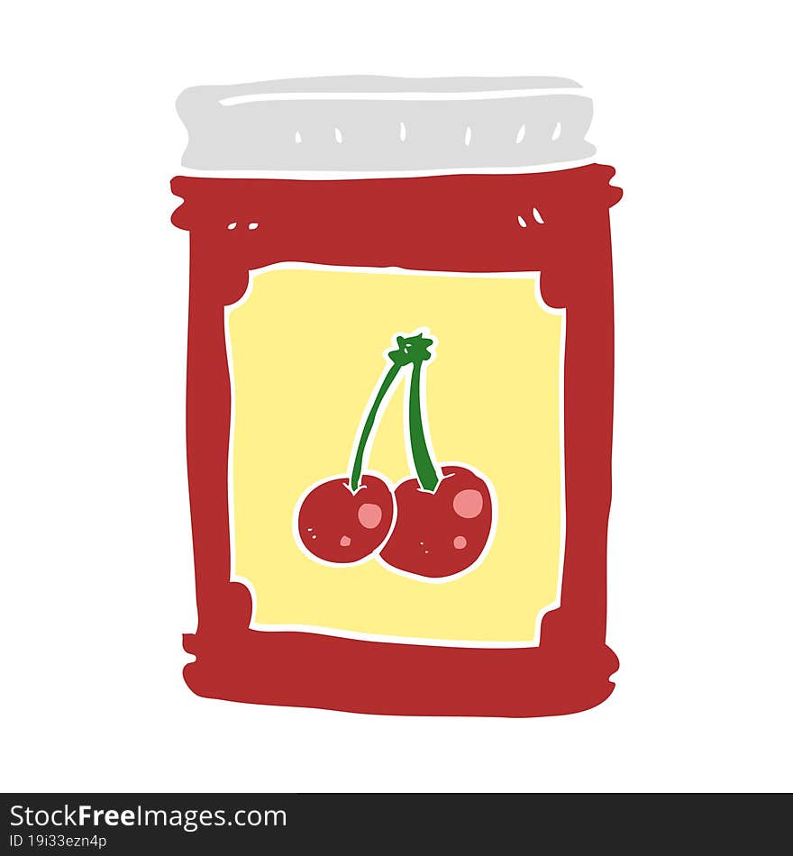 Flat Color Illustration Of A Cartoon Cherry Jam Jar