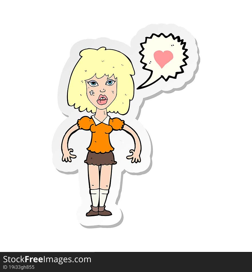 Sticker Of A Cartoon Tough Woman In Love