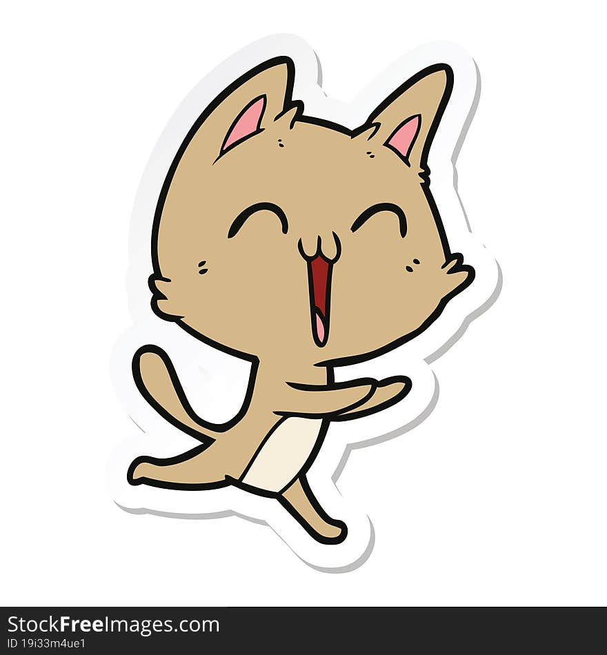 Sticker Of A Happy Cartoon Cat Meowing