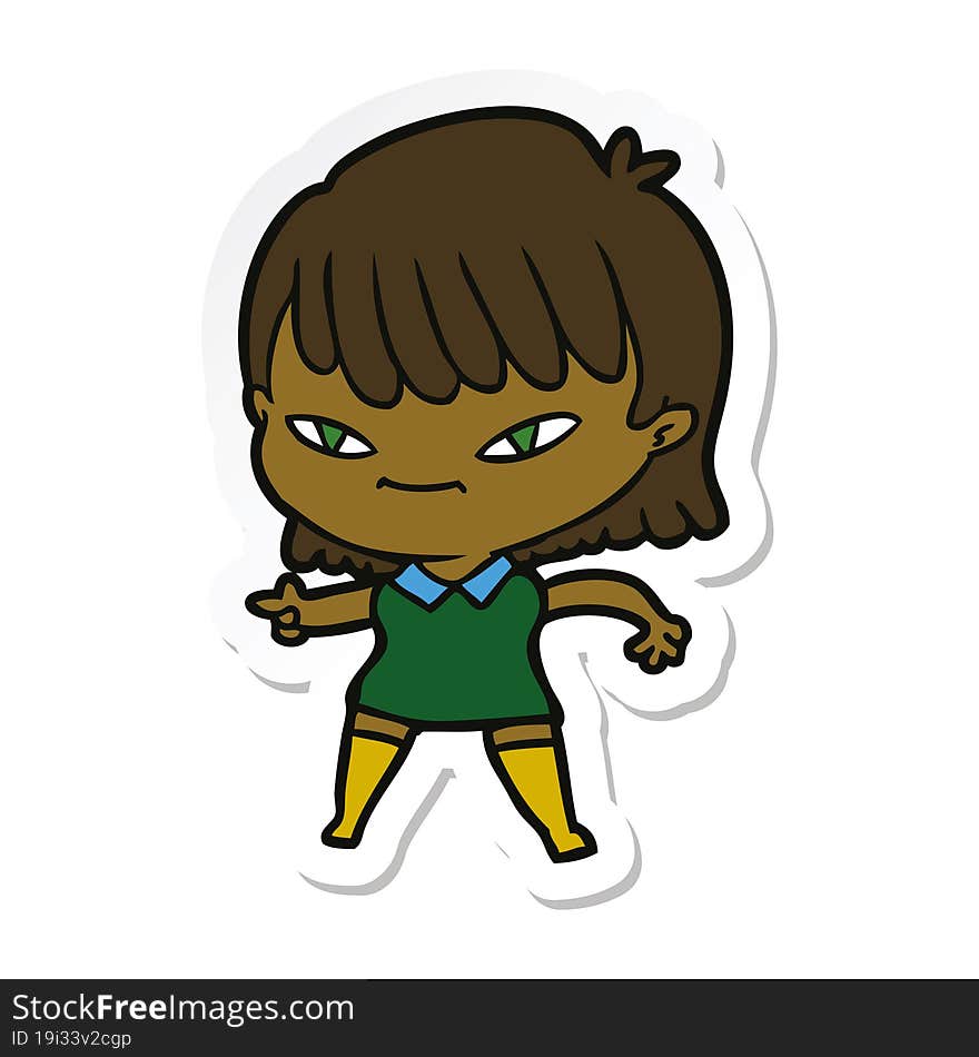 Sticker Of A Cartoon Pointing Woman