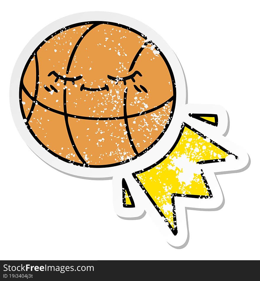 distressed sticker of a cute cartoon basketball