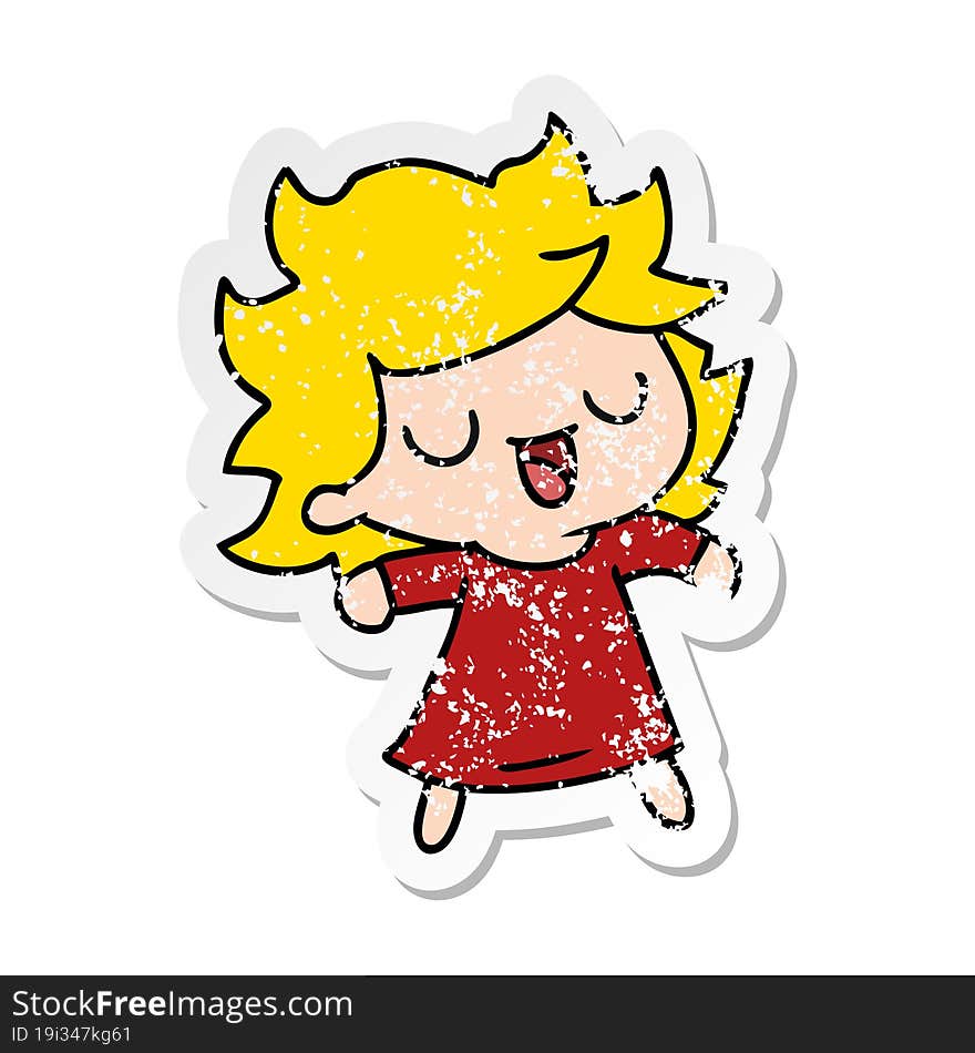 distressed sticker cartoon of cute kawaii girl