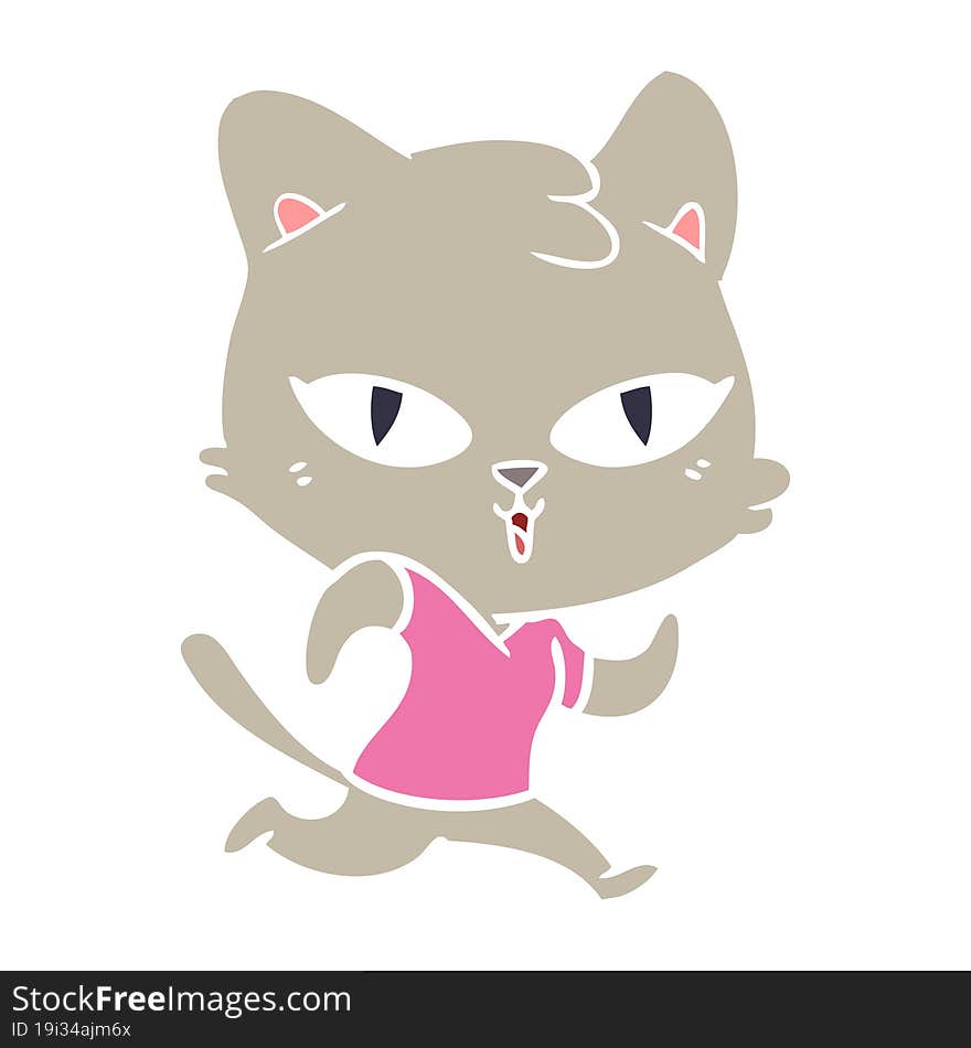 flat color style cartoon cat out for a run