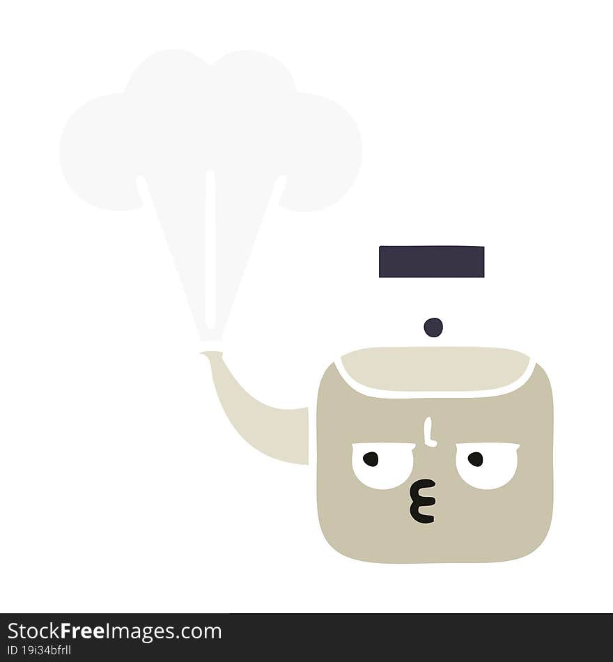 flat color retro cartoon steaming kettle