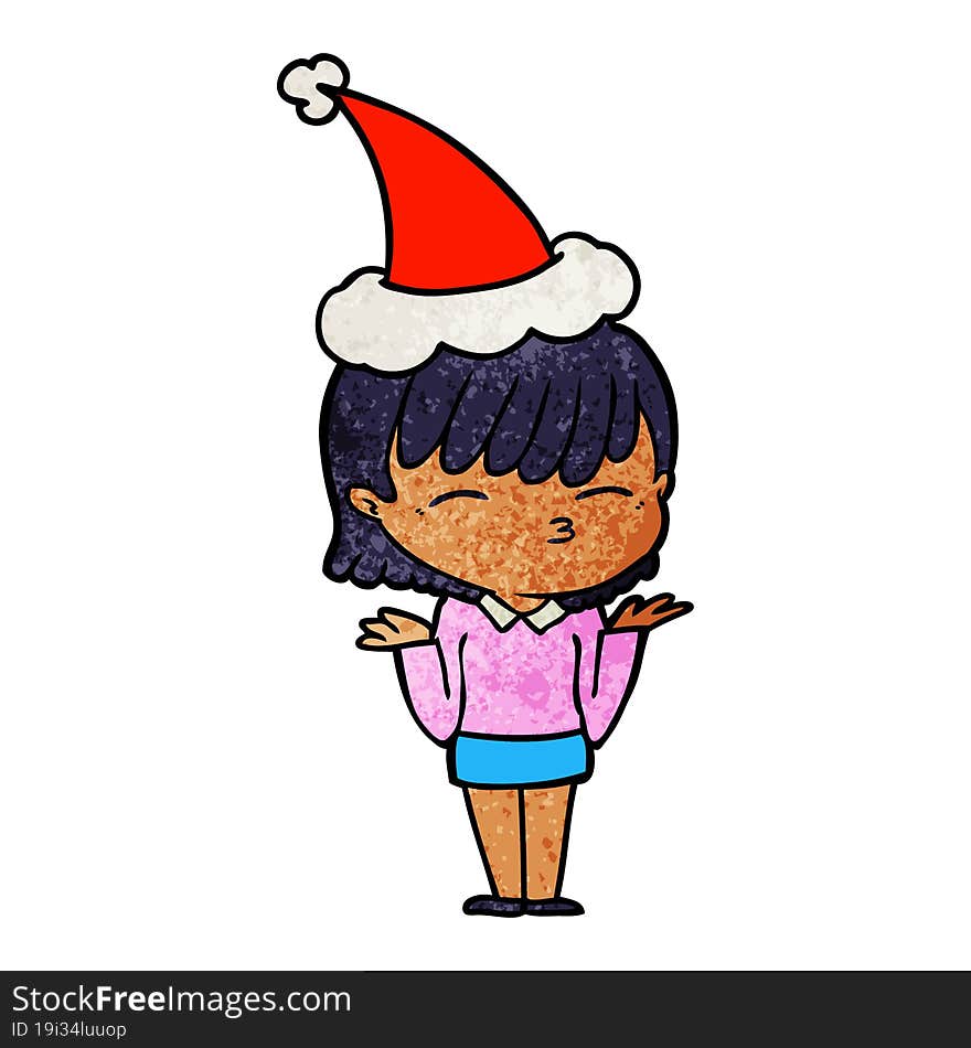 Textured Cartoon Of A Woman Wearing Santa Hat