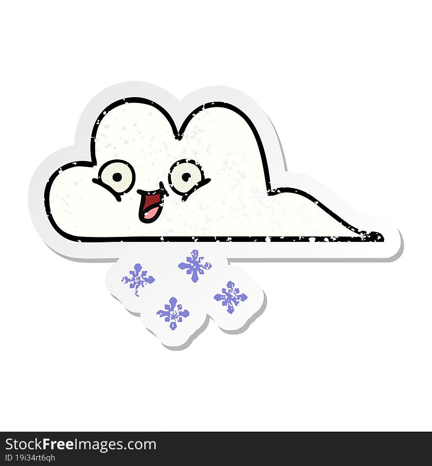 Distressed Sticker Of A Cute Cartoon Snow Cloud