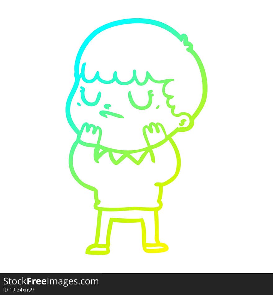 Cold Gradient Line Drawing Cartoon Grumpy Boy