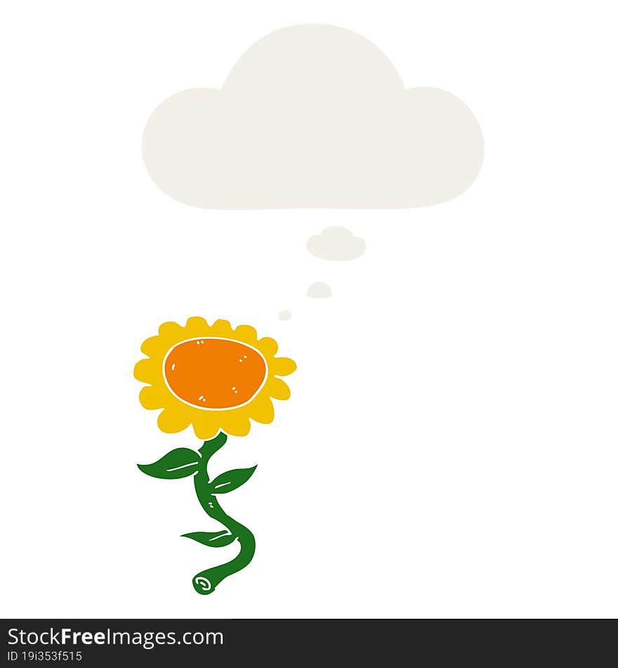 Cartoon Sunflower And Thought Bubble In Retro Style