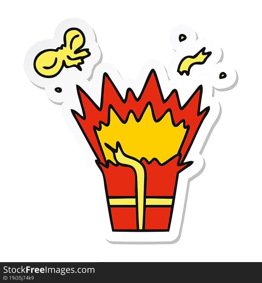 sticker of a quirky hand drawn cartoon of an explosive present