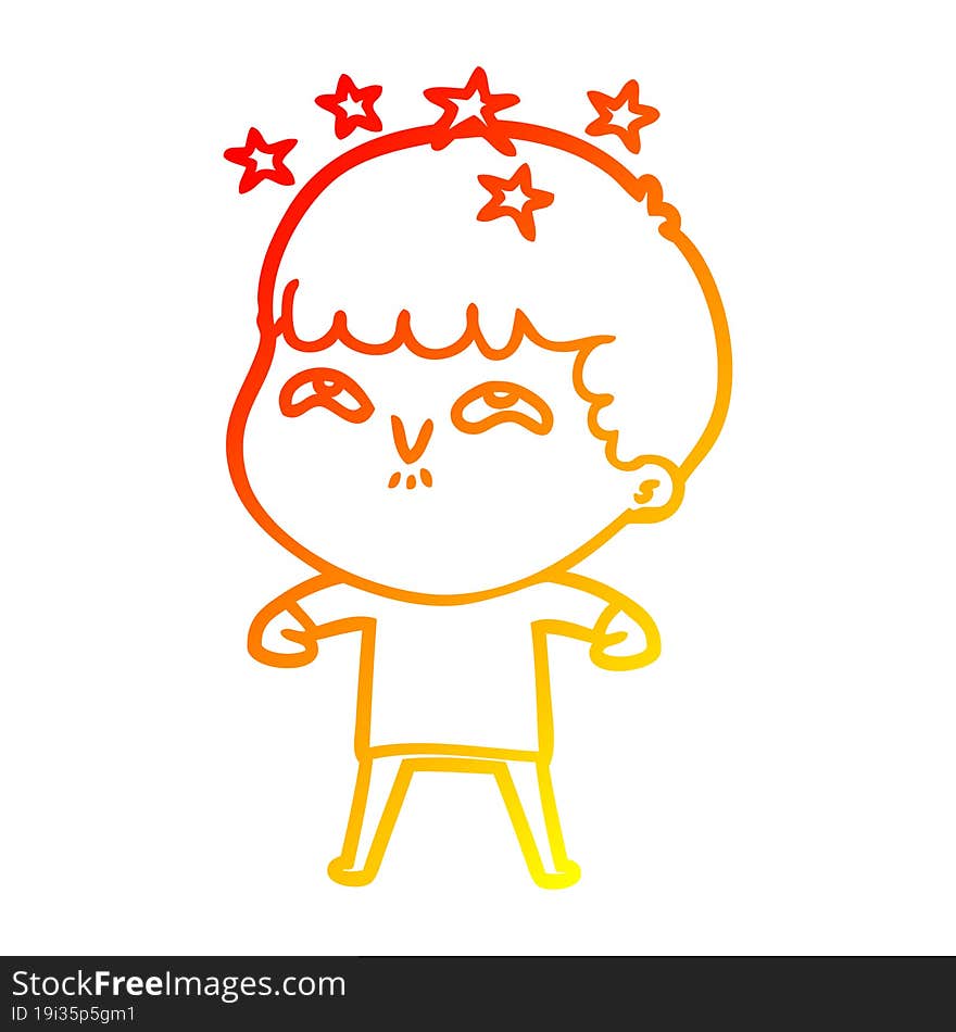 warm gradient line drawing cartoon amazed boy