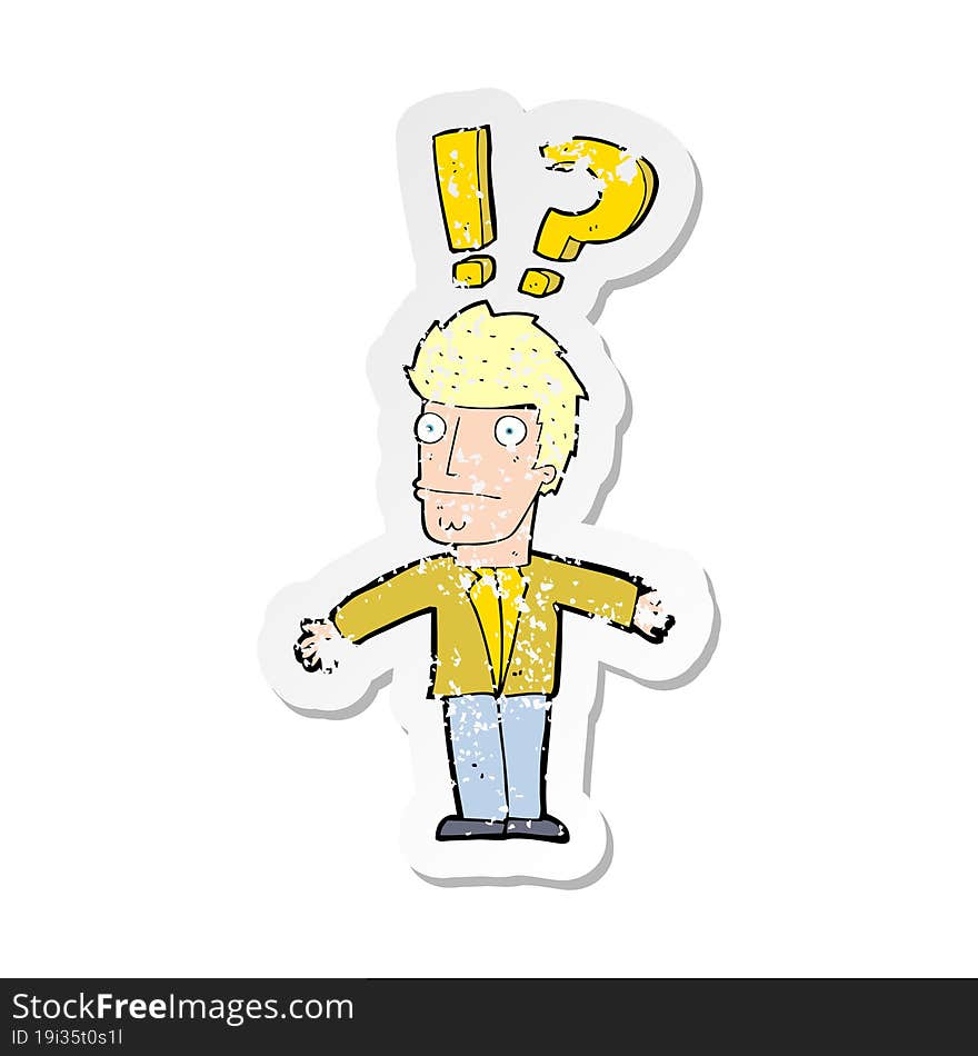 retro distressed sticker of a cartoon confused man