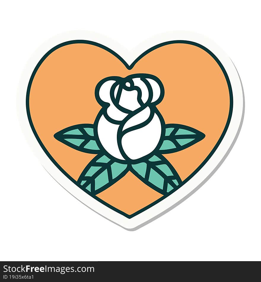 tattoo style sticker of a heart and flowers