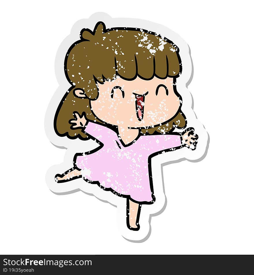 distressed sticker of a cartoon happy girl