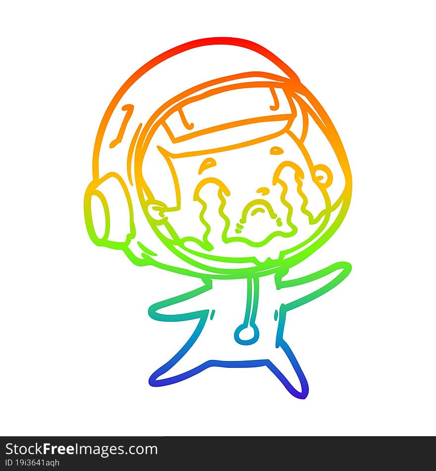 rainbow gradient line drawing cartoon crying astronaut