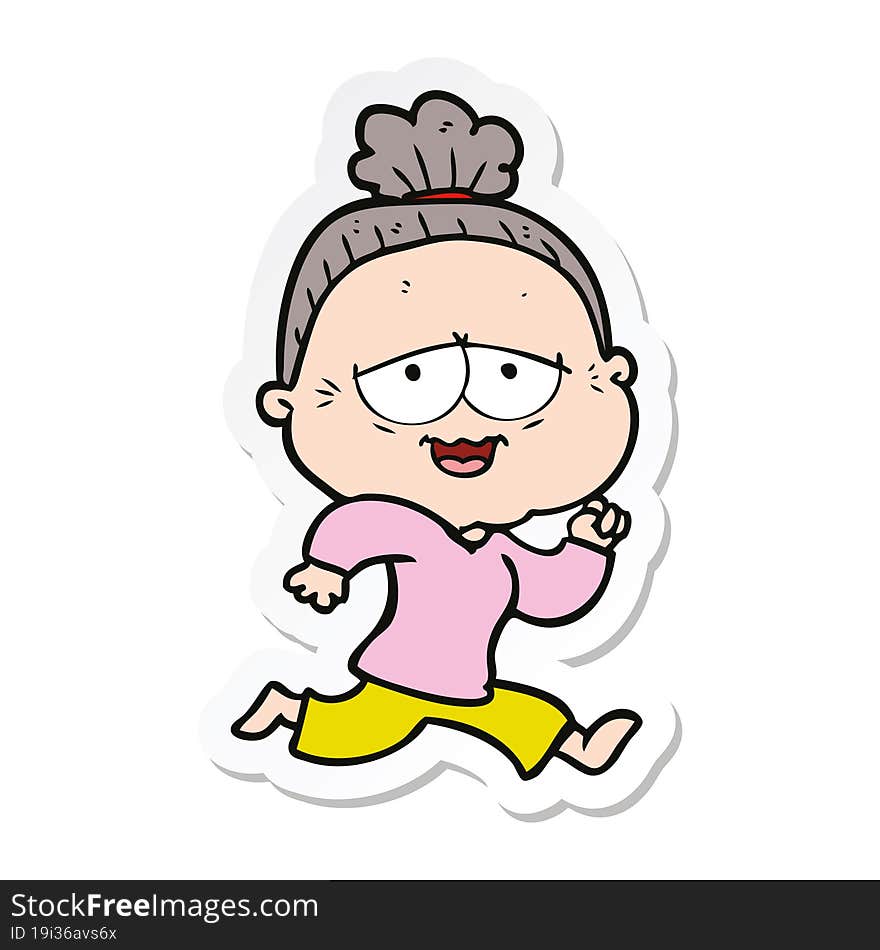 sticker of a cartoon happy old lady