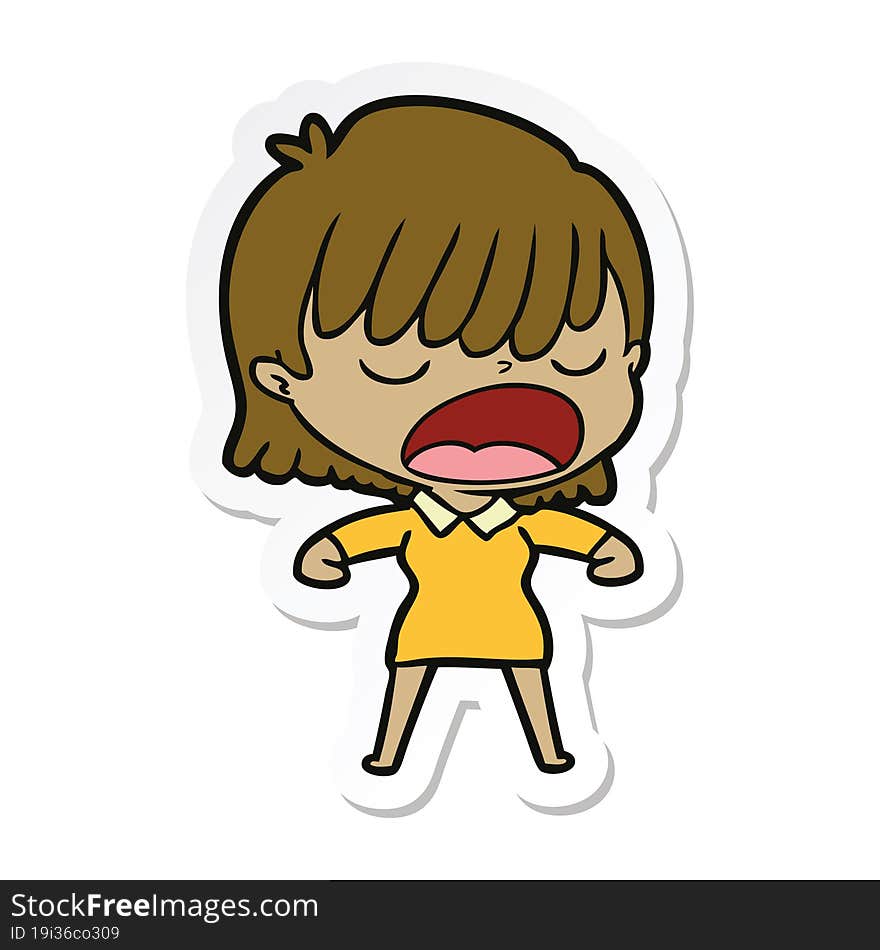 sticker of a cartoon woman talking loudly