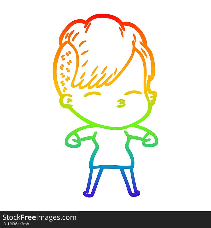 rainbow gradient line drawing cartoon squinting girl