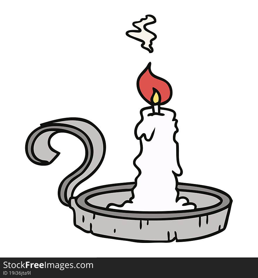 hand drawn cartoon doodle of a candle holder and lit candle