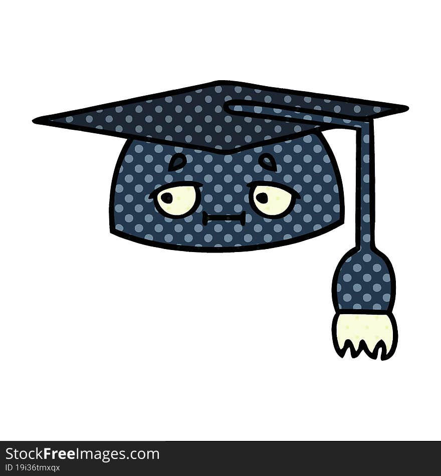 comic book style cartoon of a graduation hat