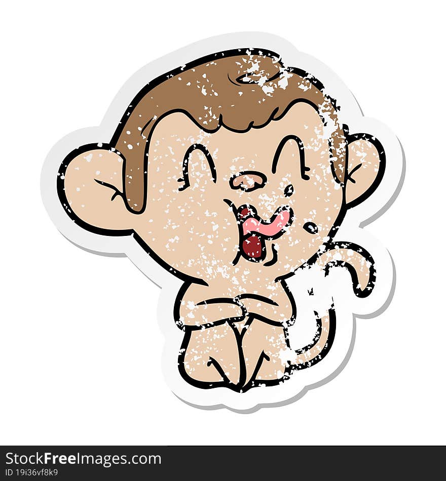 distressed sticker of a crazy cartoon monkey