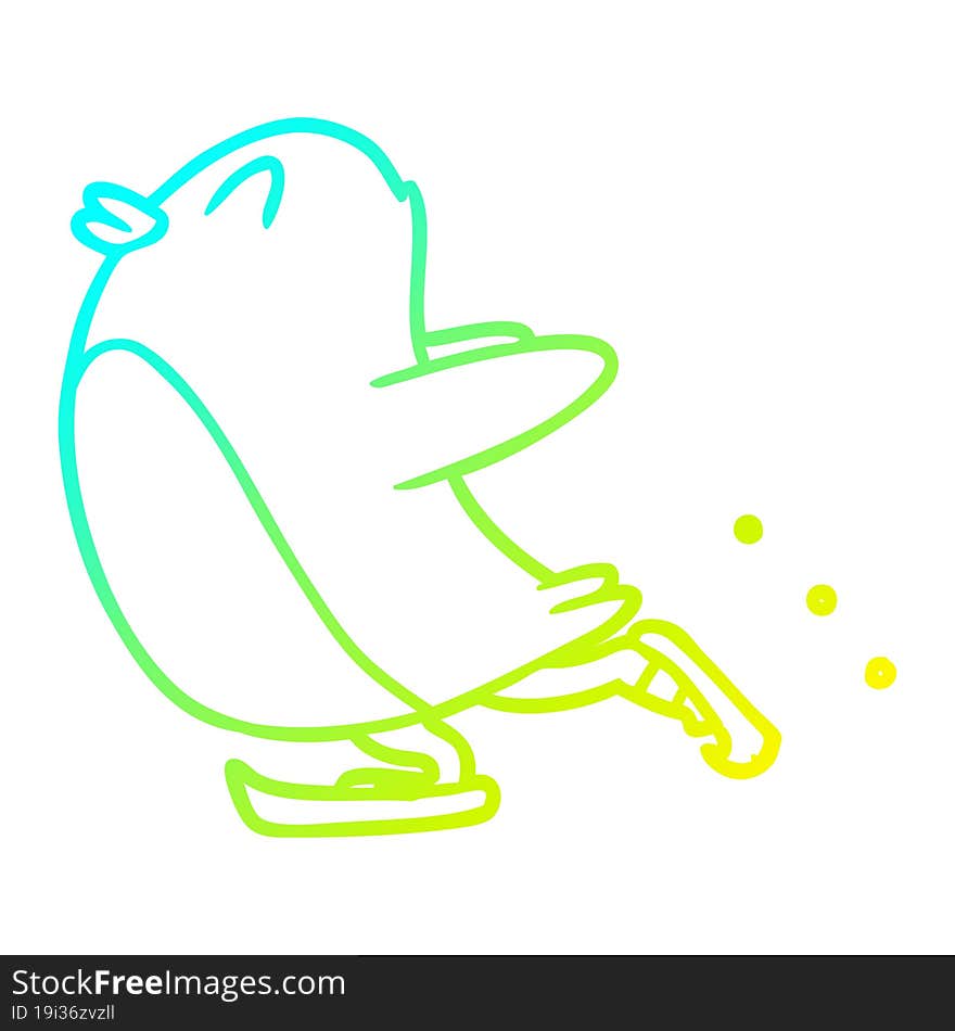 cold gradient line drawing of a cartoon penguin ice skating