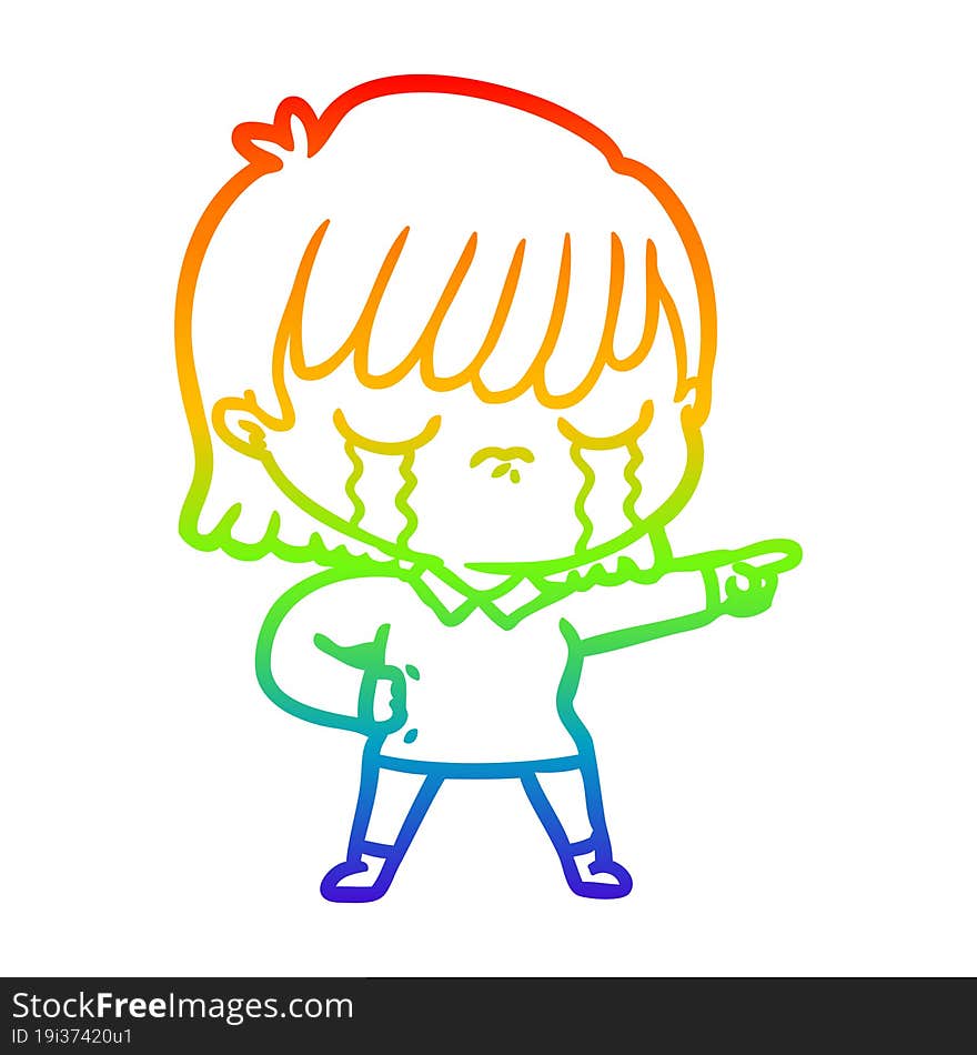 rainbow gradient line drawing of a cartoon woman crying