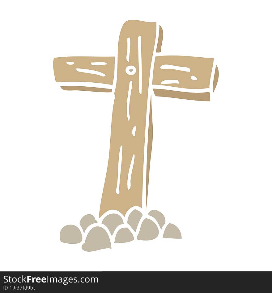 flat color illustration cartoon wooden cross