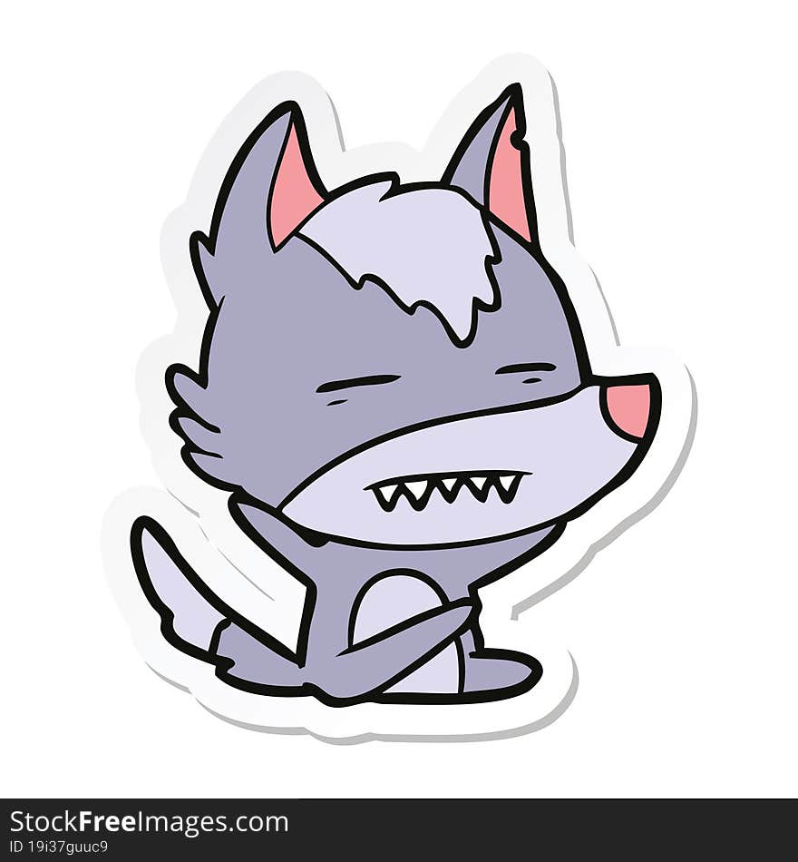 Sticker Of A Cartoon Wolf Showing Teeth