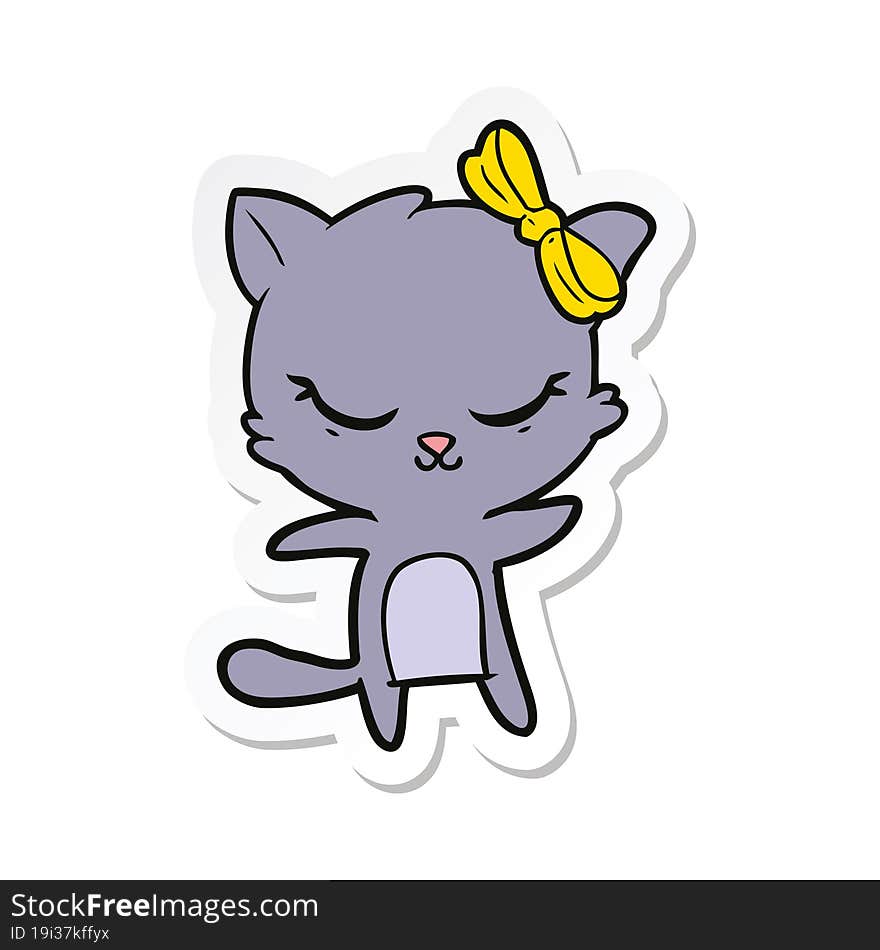 Sticker Of A Cute Cartoon Cat With Bow