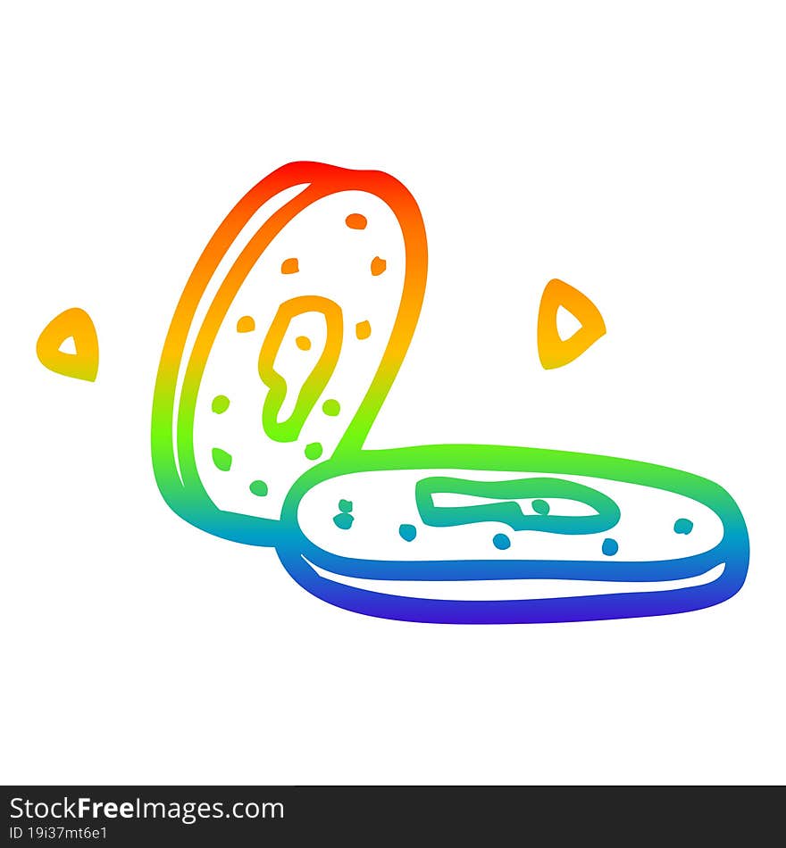 Rainbow Gradient Line Drawing Cartoon Gold Coins