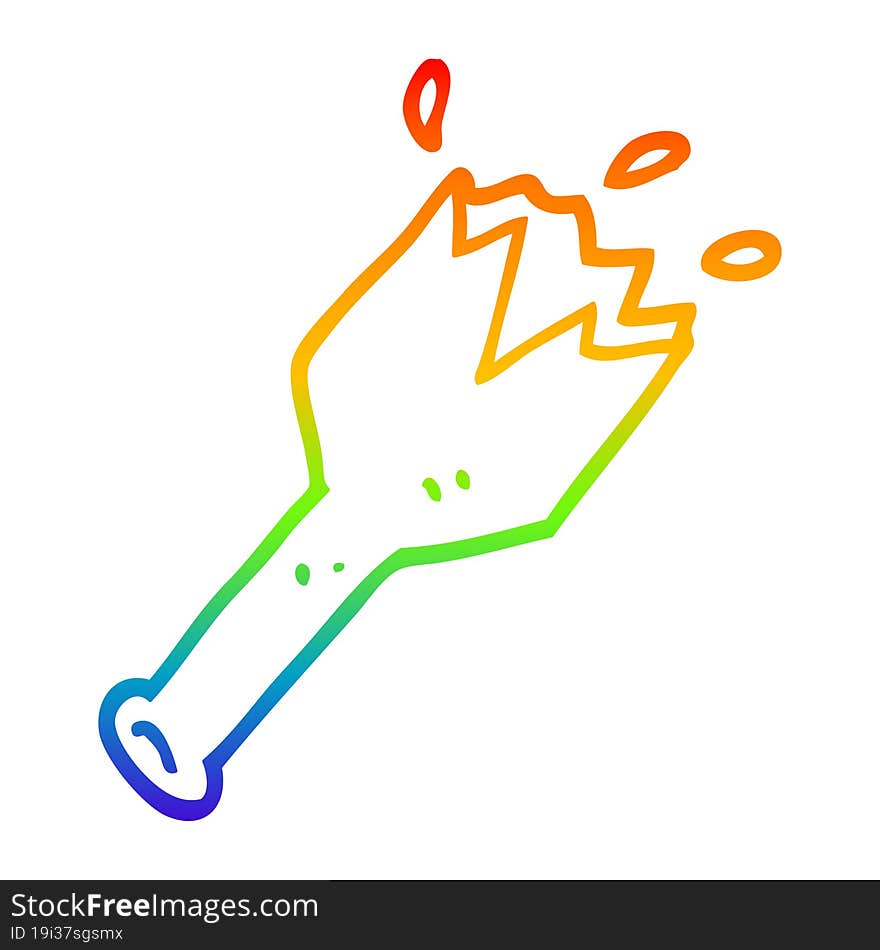 rainbow gradient line drawing of a cartoon  smashed glass bottle