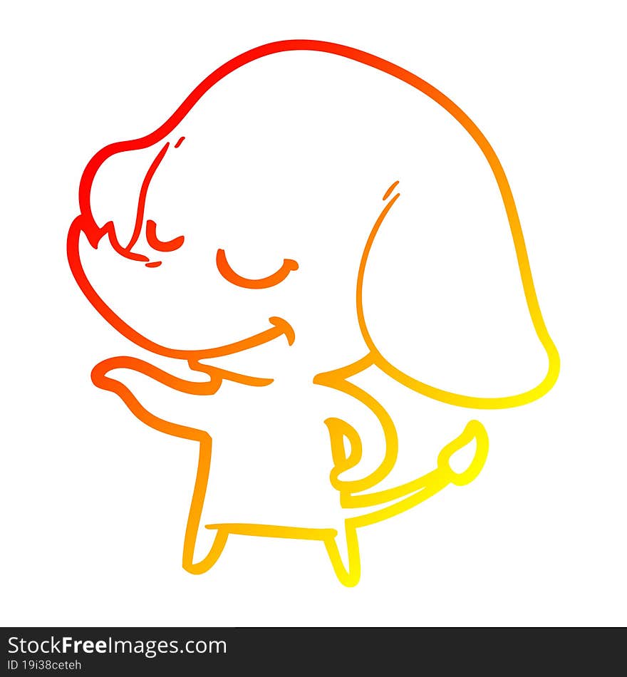 warm gradient line drawing cartoon smiling elephant