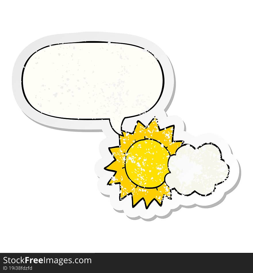 cartoon weather and speech bubble distressed sticker