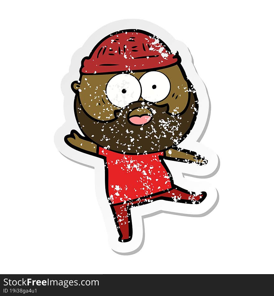 distressed sticker of a cartoon bearded man