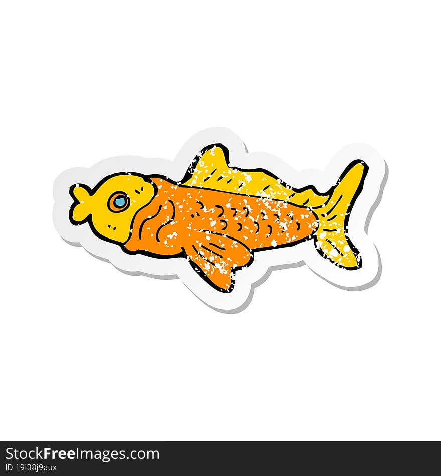 retro distressed sticker of a cartoon funny fish