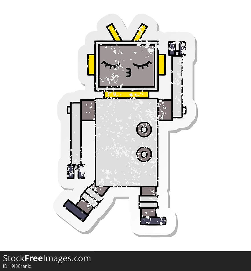 Distressed Sticker Of A Cute Cartoon Robot