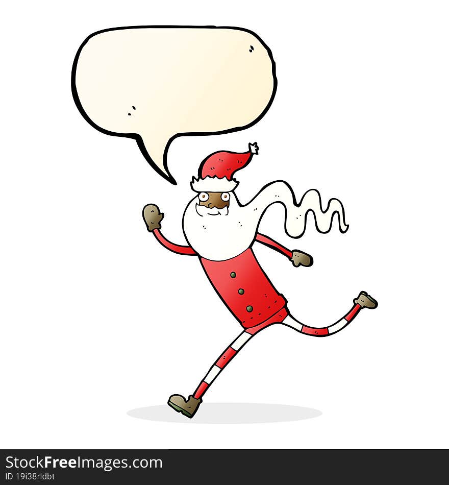 cartoon running santa with speech bubble