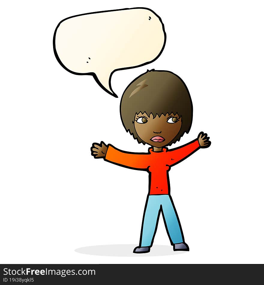 Cartoon Waving Woman With Speech Bubble