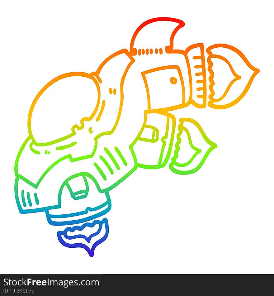 rainbow gradient line drawing of a cartoon space ship