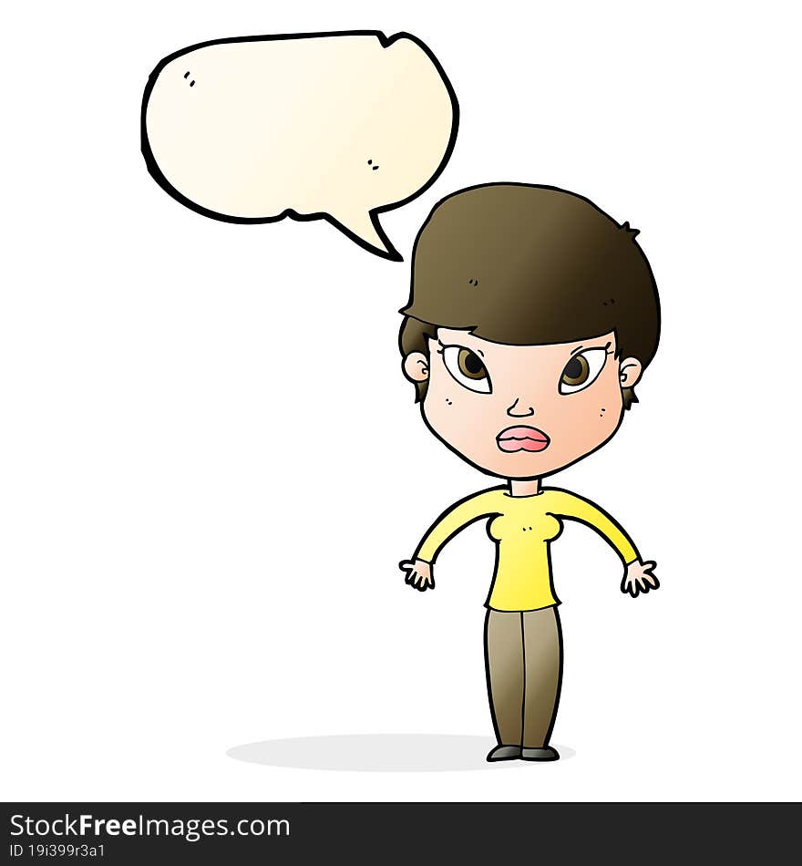 Cartoon Woman Shrugging Shoulders With Speech Bubble