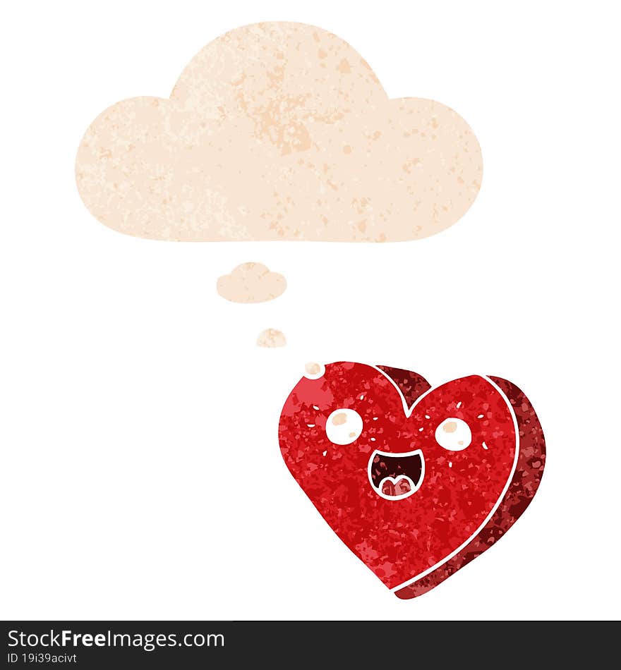 heart cartoon character and thought bubble in retro textured style