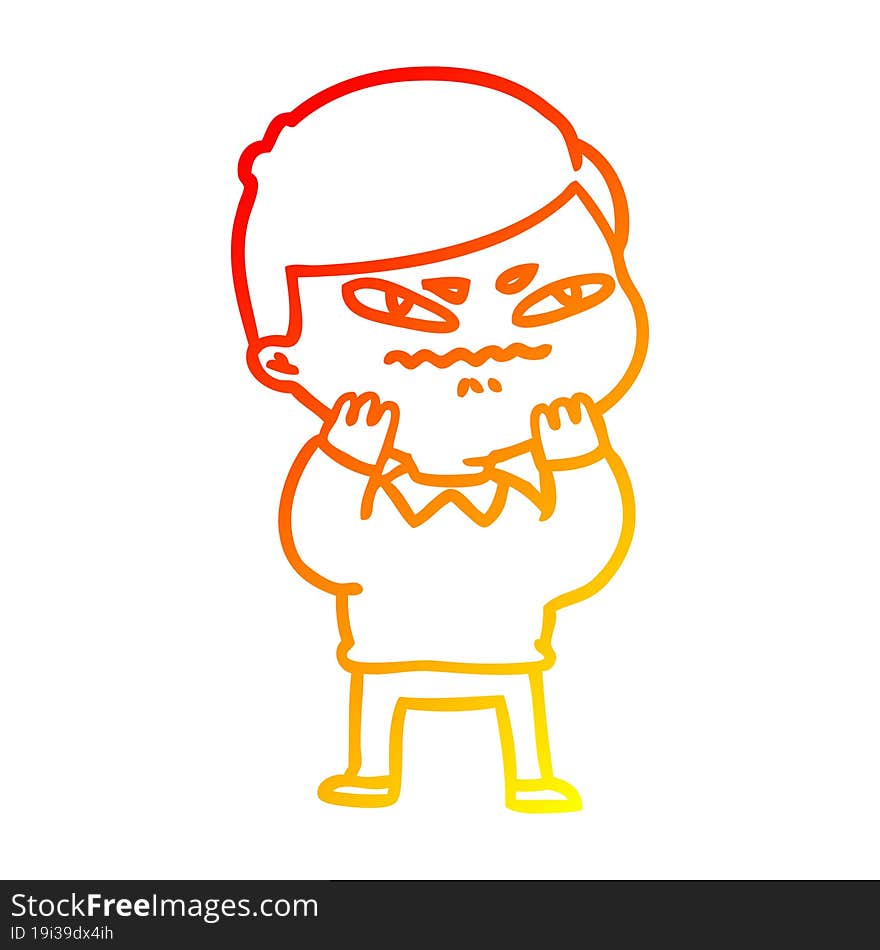 warm gradient line drawing of a cartoon angry man