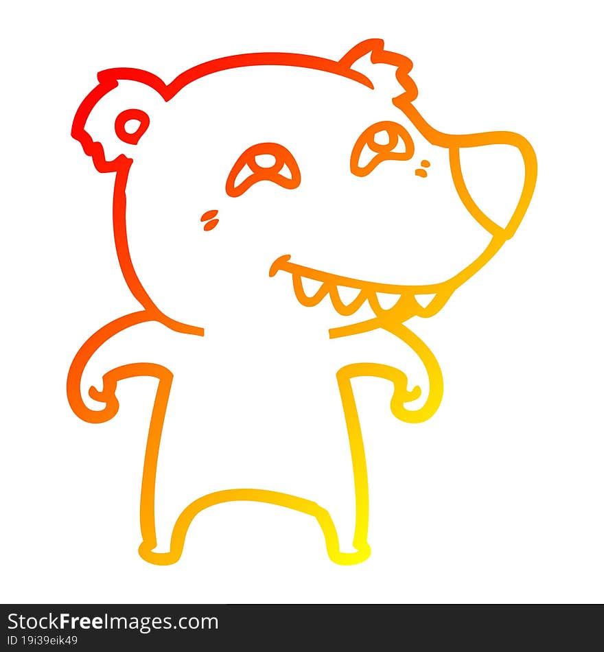 warm gradient line drawing cartoon bear showing teeth