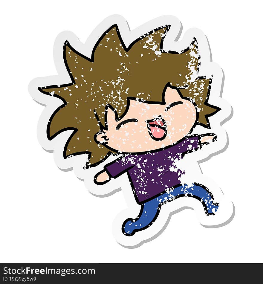 distressed sticker cartoon of cute kawaii girl