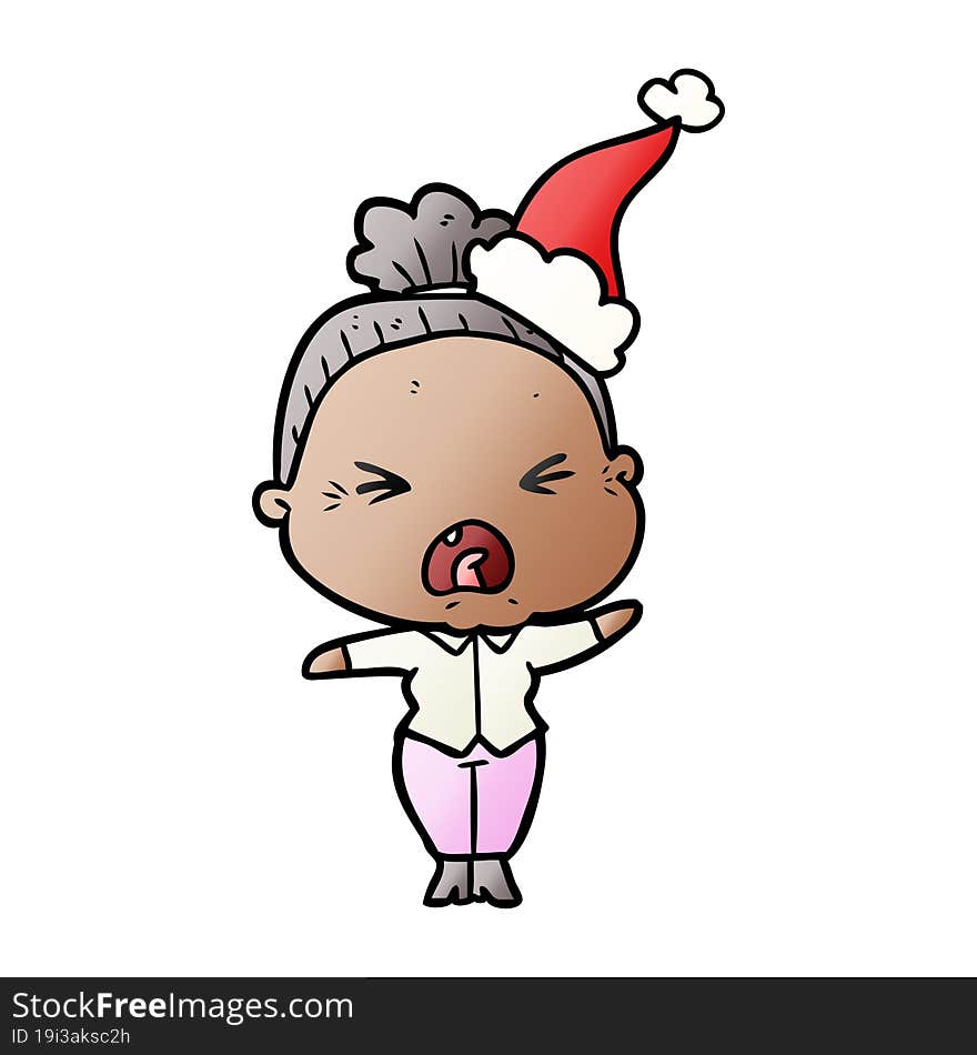 Gradient Cartoon Of A Angry Old Woman Wearing Santa Hat