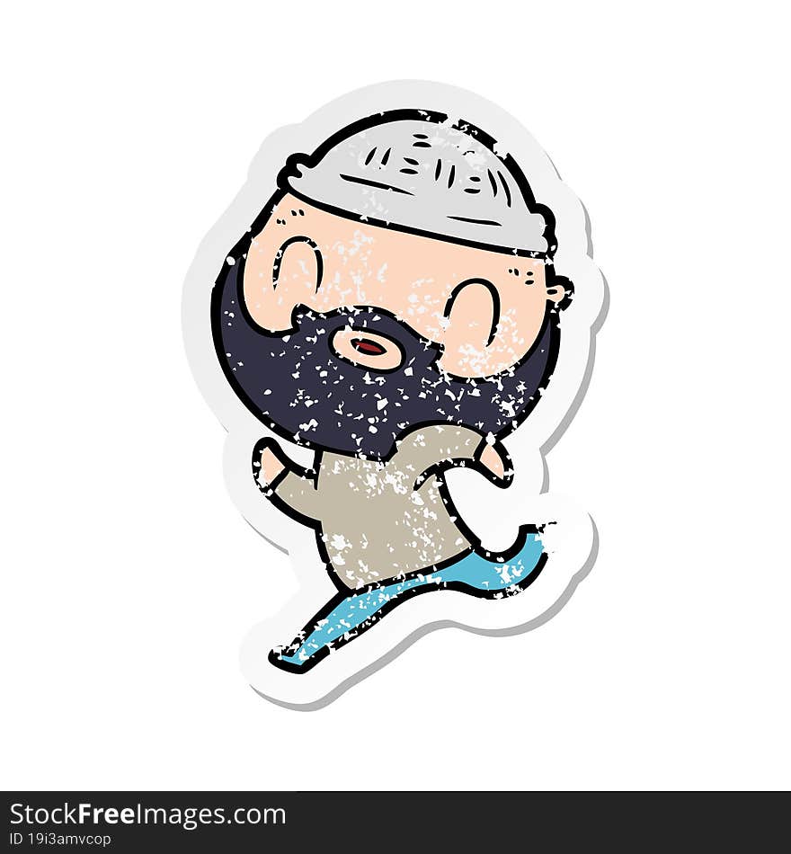 distressed sticker of a cartoon bearded man