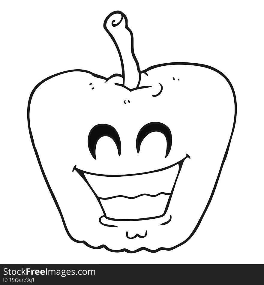 Black And White Cartoon Grinning Apple