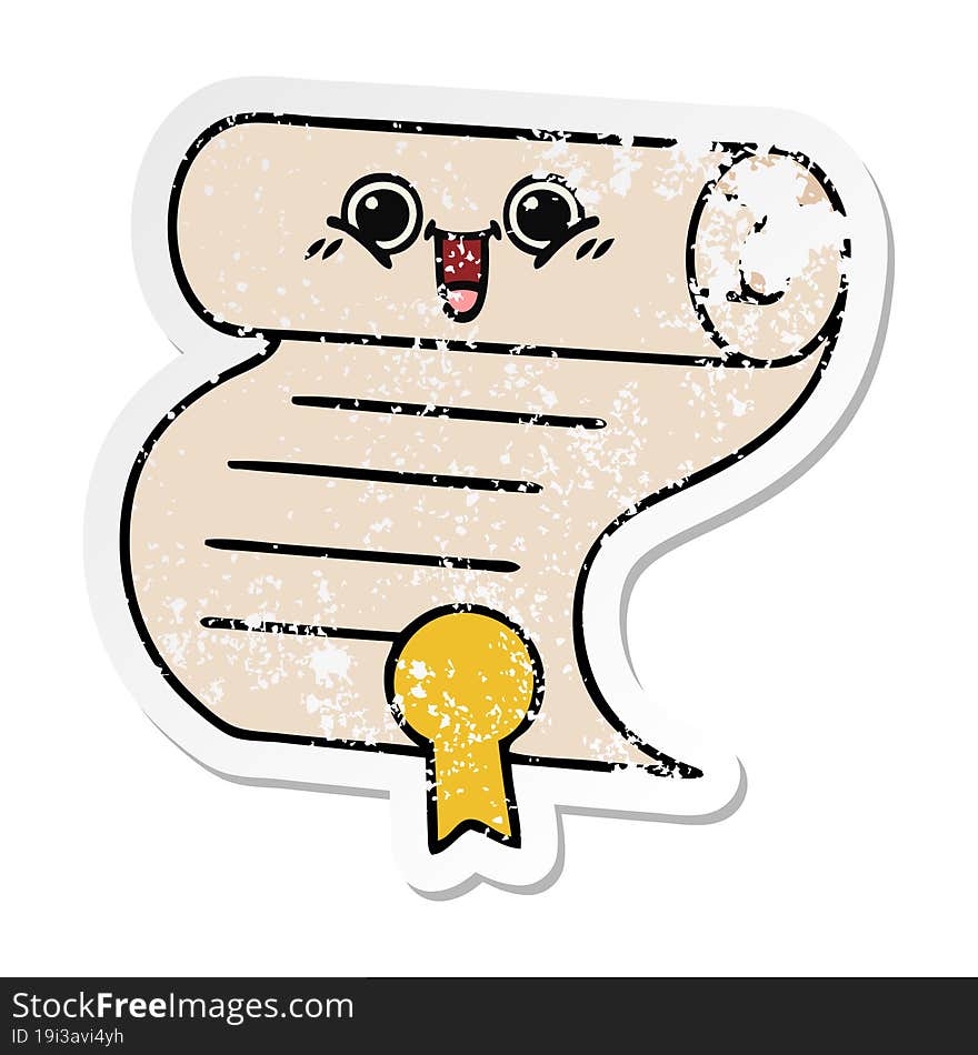 distressed sticker of a cute cartoon contract