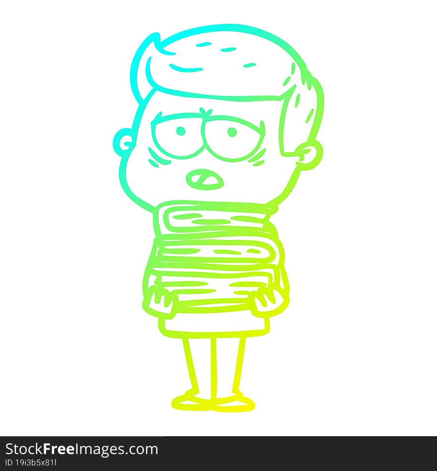 Cold Gradient Line Drawing Cartoon Tired Man